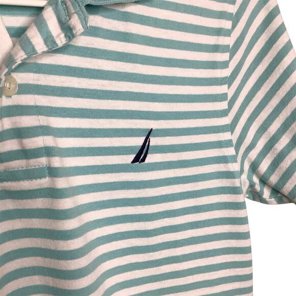 Nautica Blue White Striped Polo Shirt Medium 10/12 - Picture 2 of 7